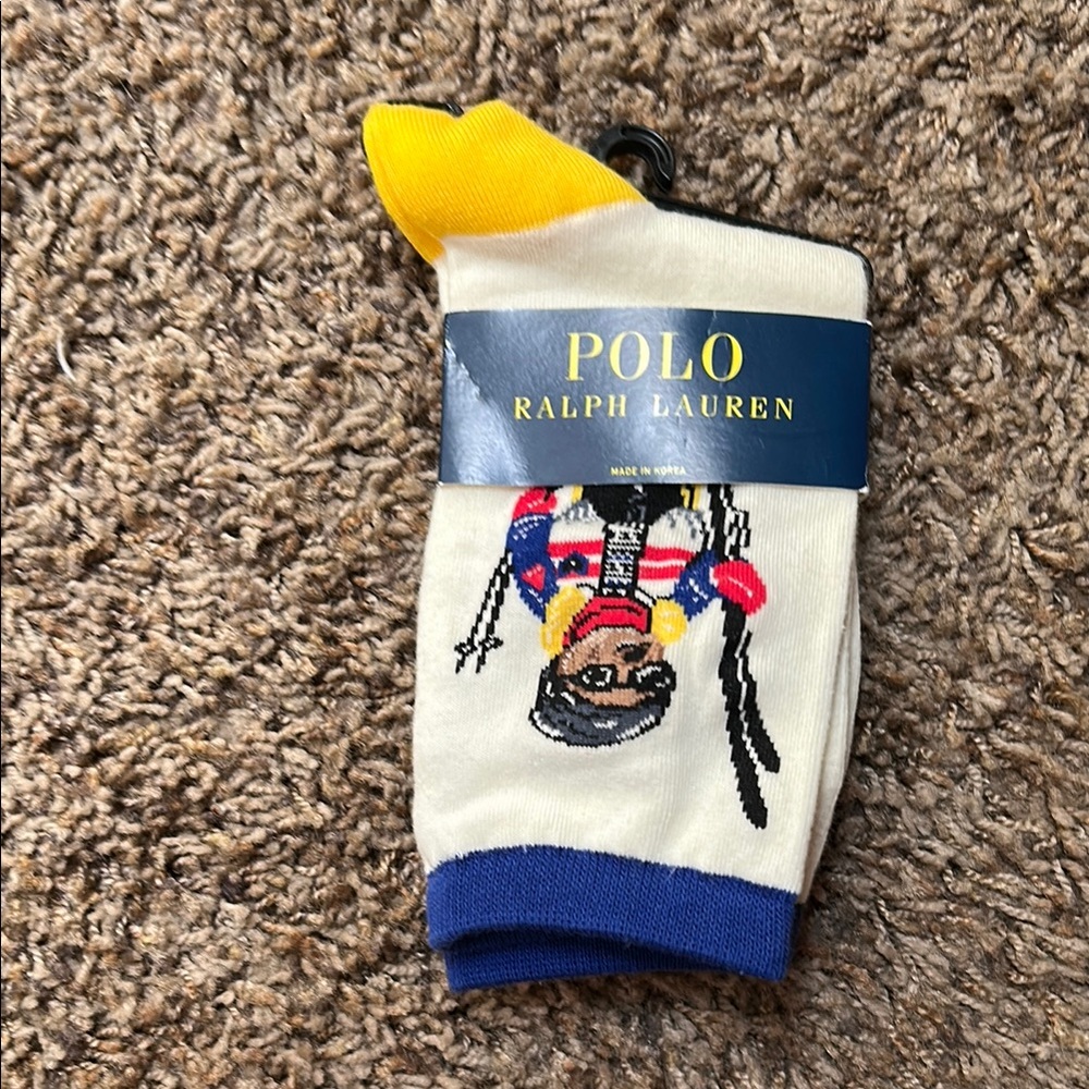 Polo by Ralph Lauren Cream and Blue Socks with Yellow Accents